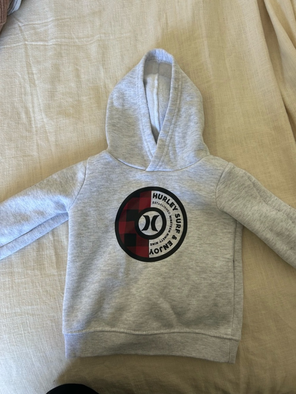 Hurley Kids Light Gray Hoodie with Plaid Logo Patch